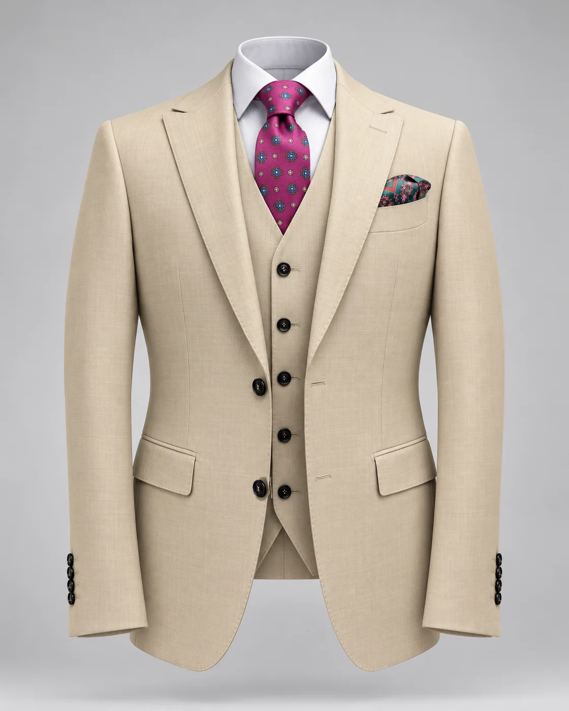 Costume trois-pièces beige en pure laine — Vue produit