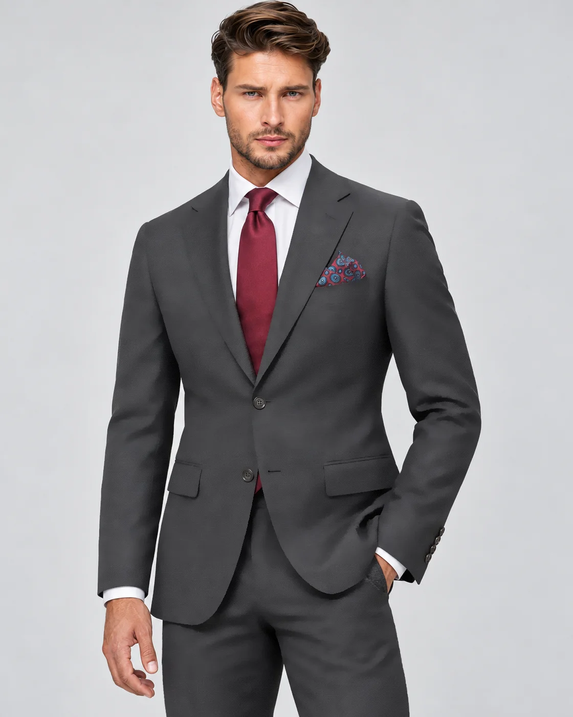 Costume gris anthracite en pure laine — Détails