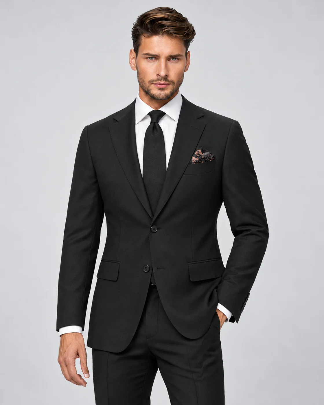 Costume noir en laine stretch — Détails