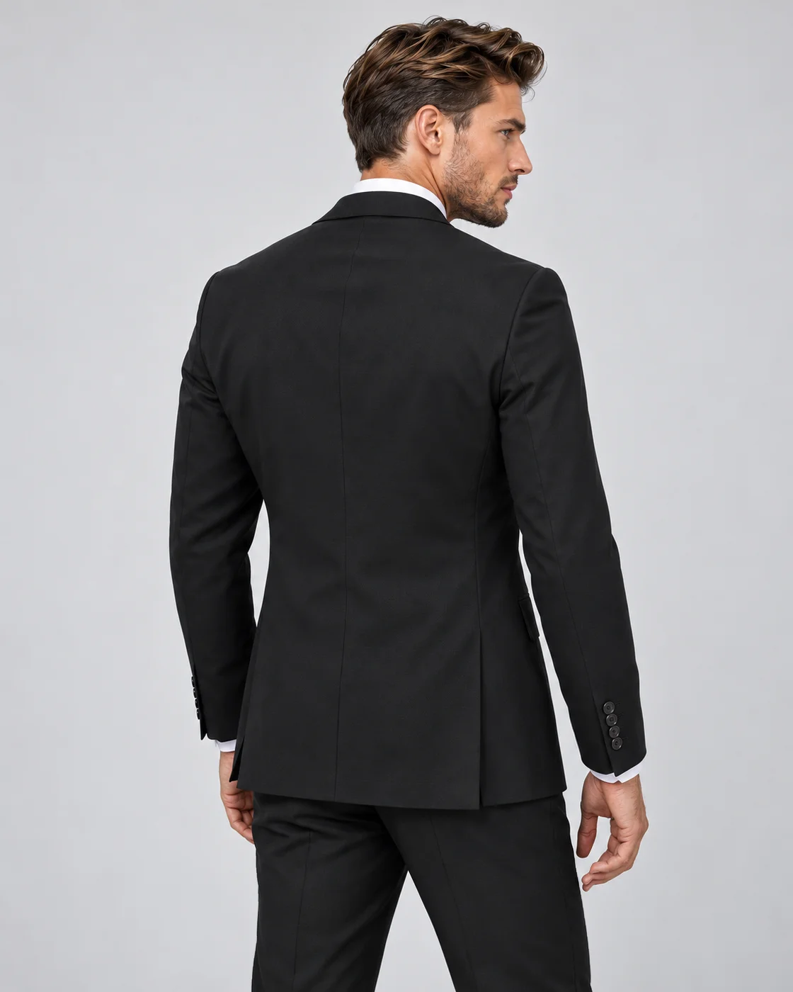Costume noir en laine stretch — Vue de dos