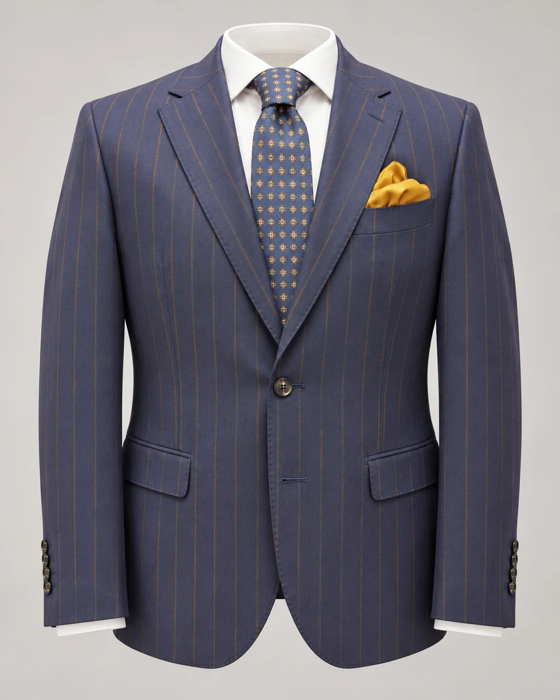 Costume bleu marine à rayures ocre en pure laine — Vue produit