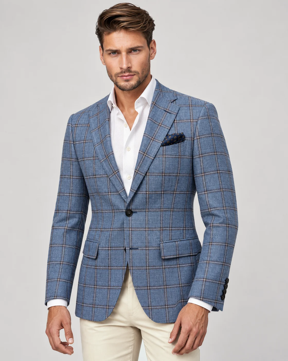 Blazer bleu ciel à carreaux en viscose de bambou — Détails