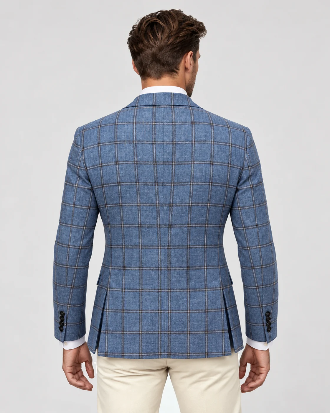 Blazer bleu ciel à carreaux en viscose de bambou — Vue de dos