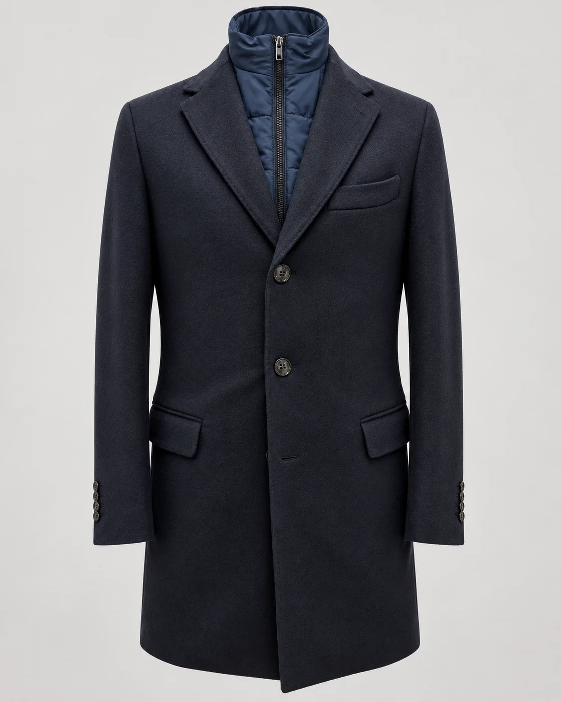 Manteau droit laine et cachemire, bleu marine — Vue produit