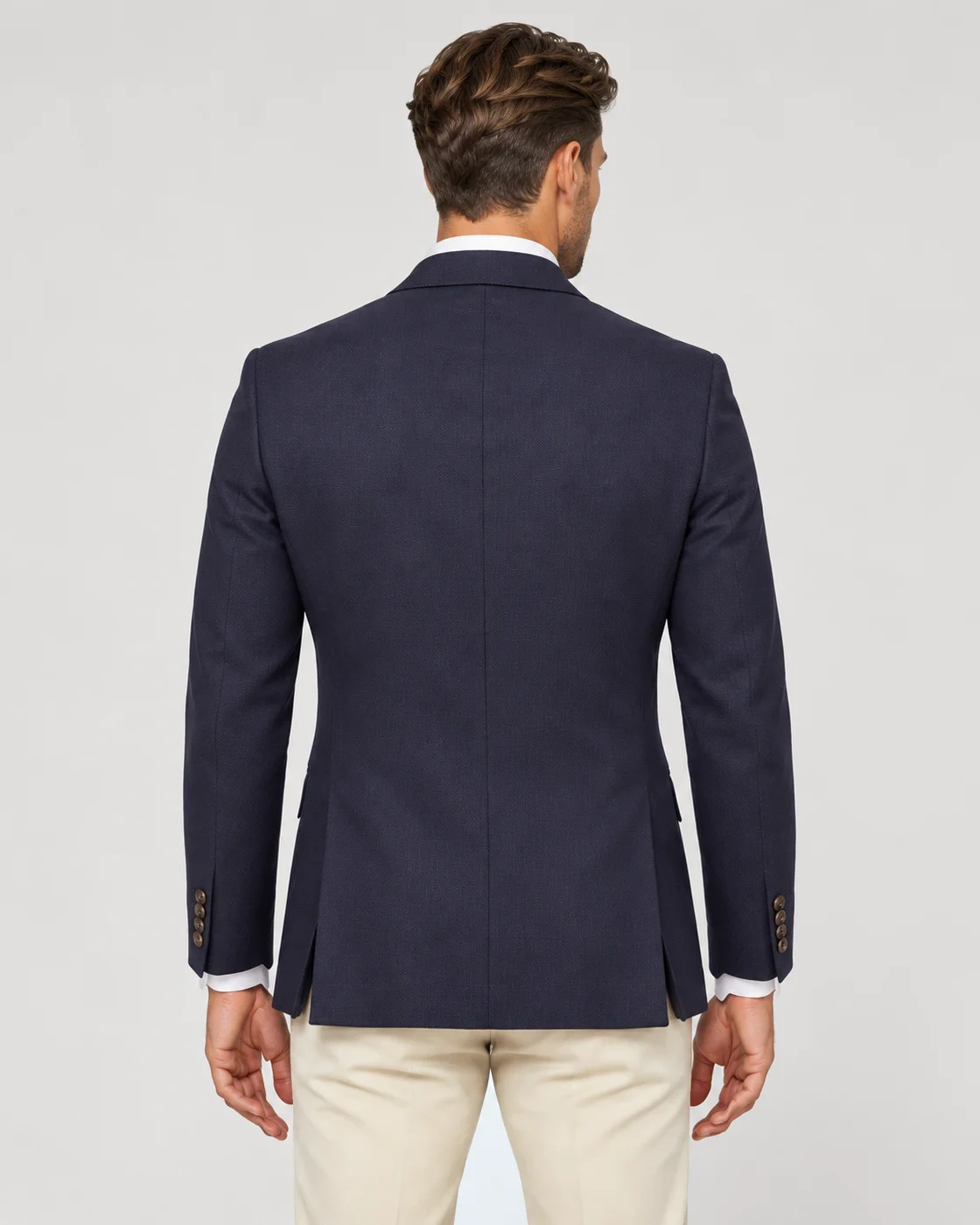 Blazer bleu marine en laine stretch — Vue de dos