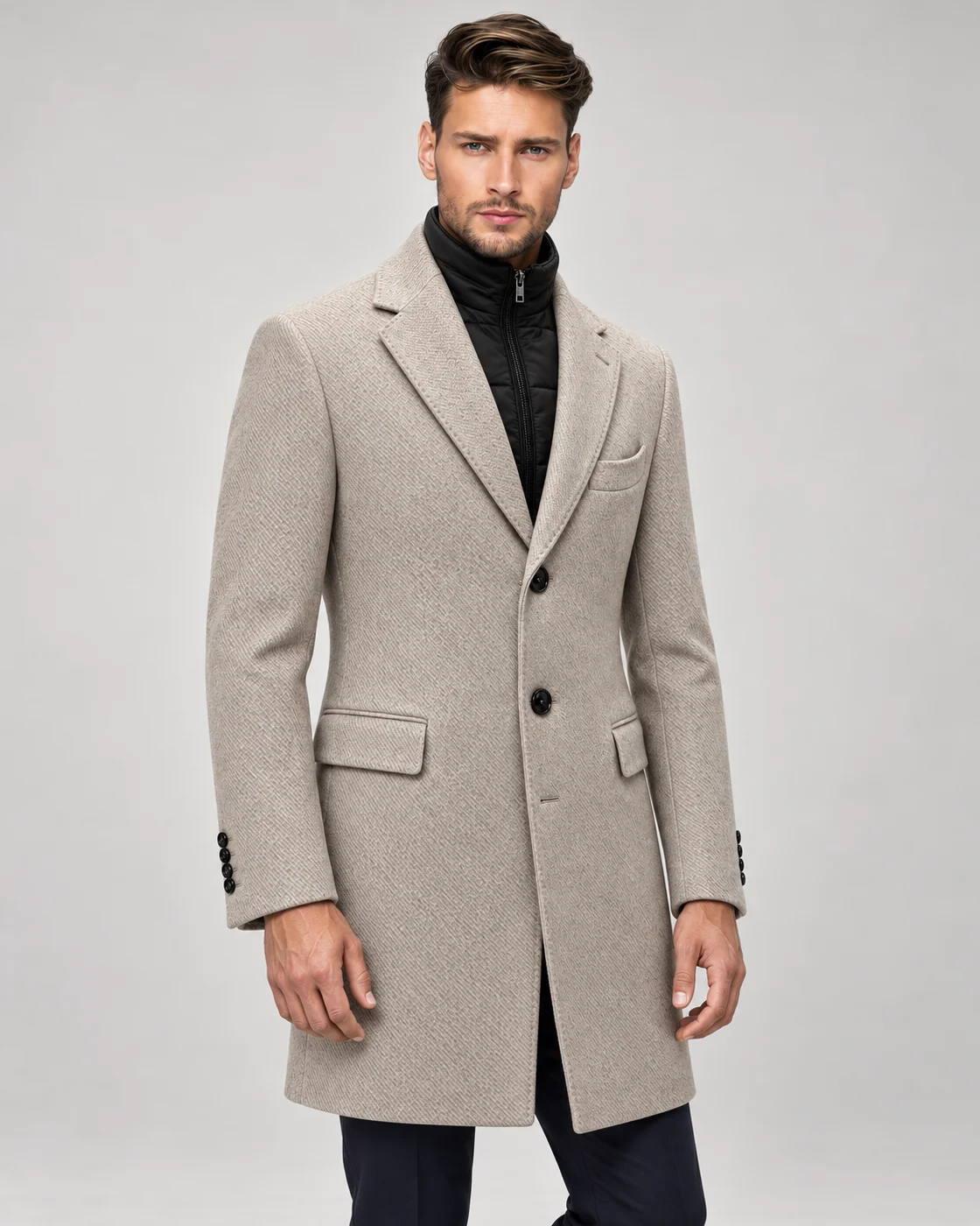 Manteau droit beige chiné — Détails