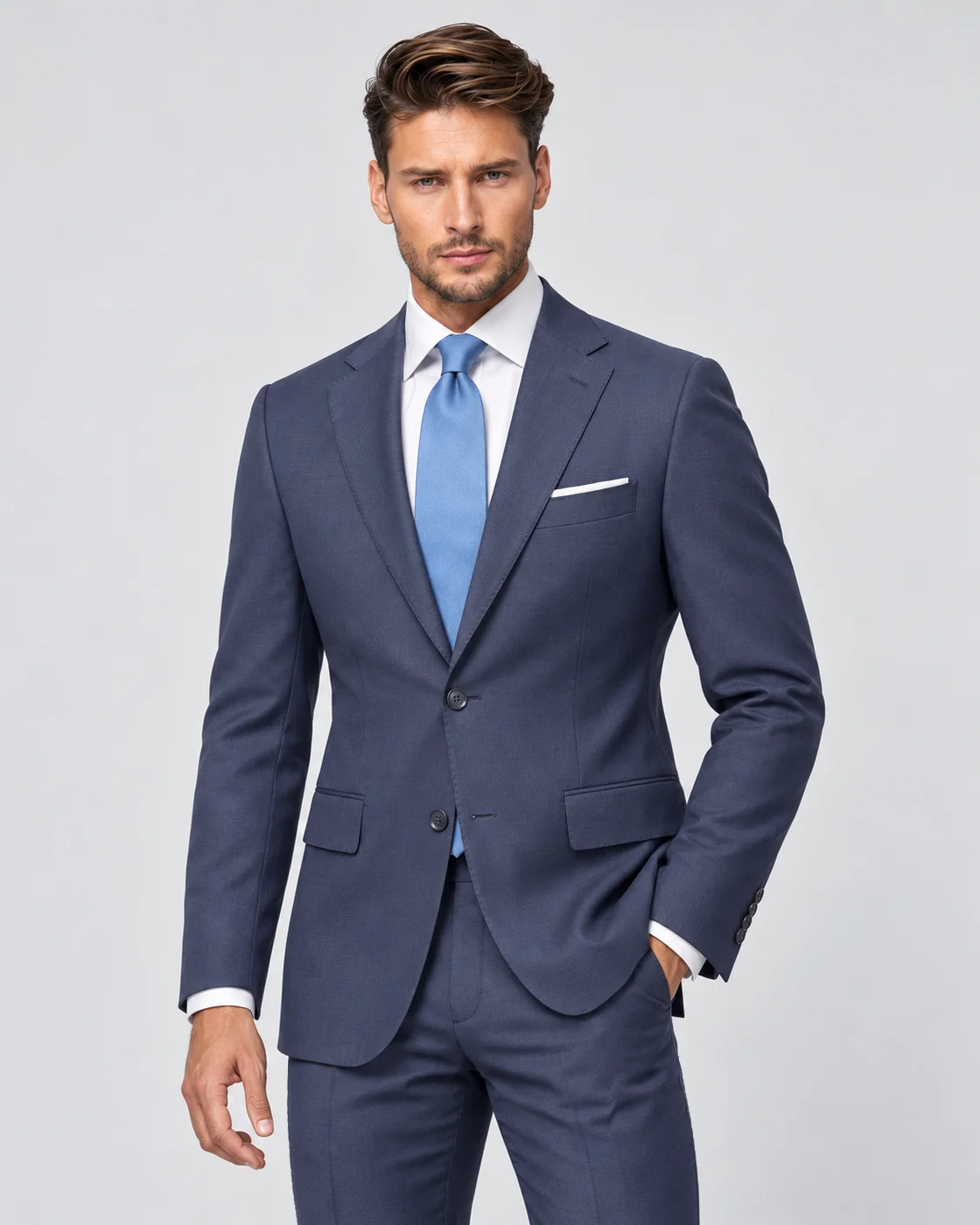 Costume bleu marine à micro-carreaux en pure laine — Détails