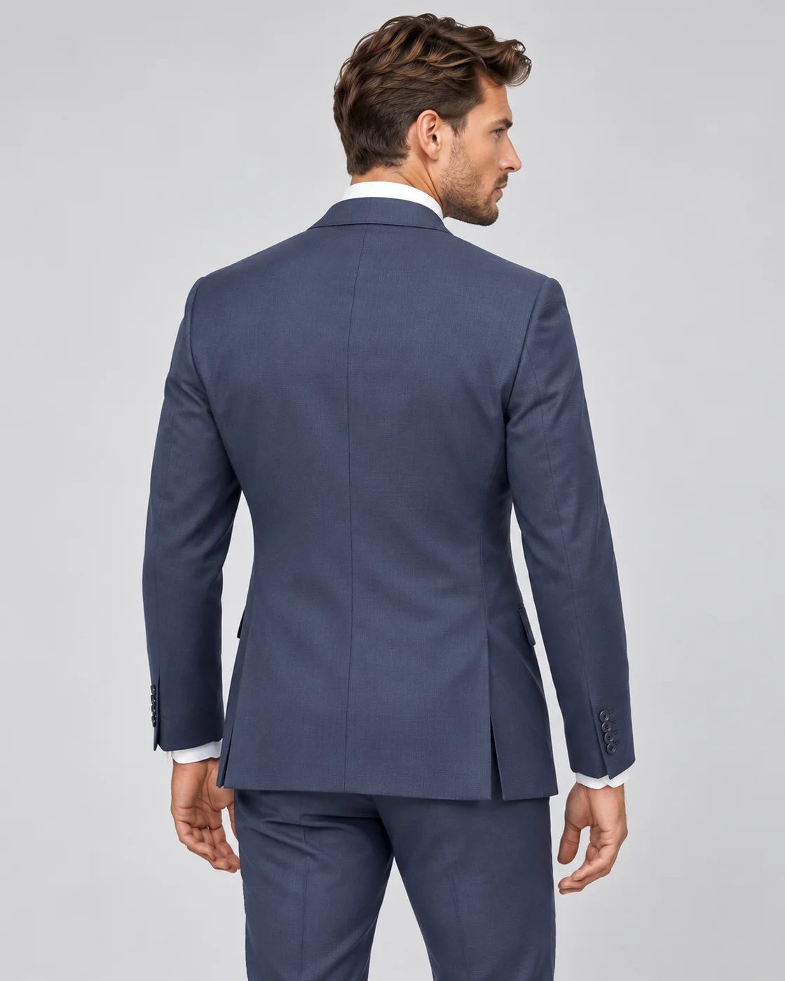 Costume bleu marine à micro-carreaux en pure laine — Vue de dos
